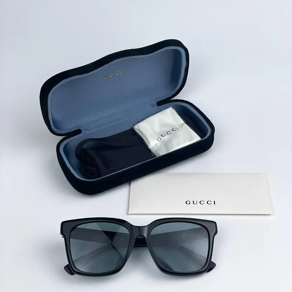 NEW Gucci GG1175SK 002  Black Smoke Grey Square Unisex Sunglasses